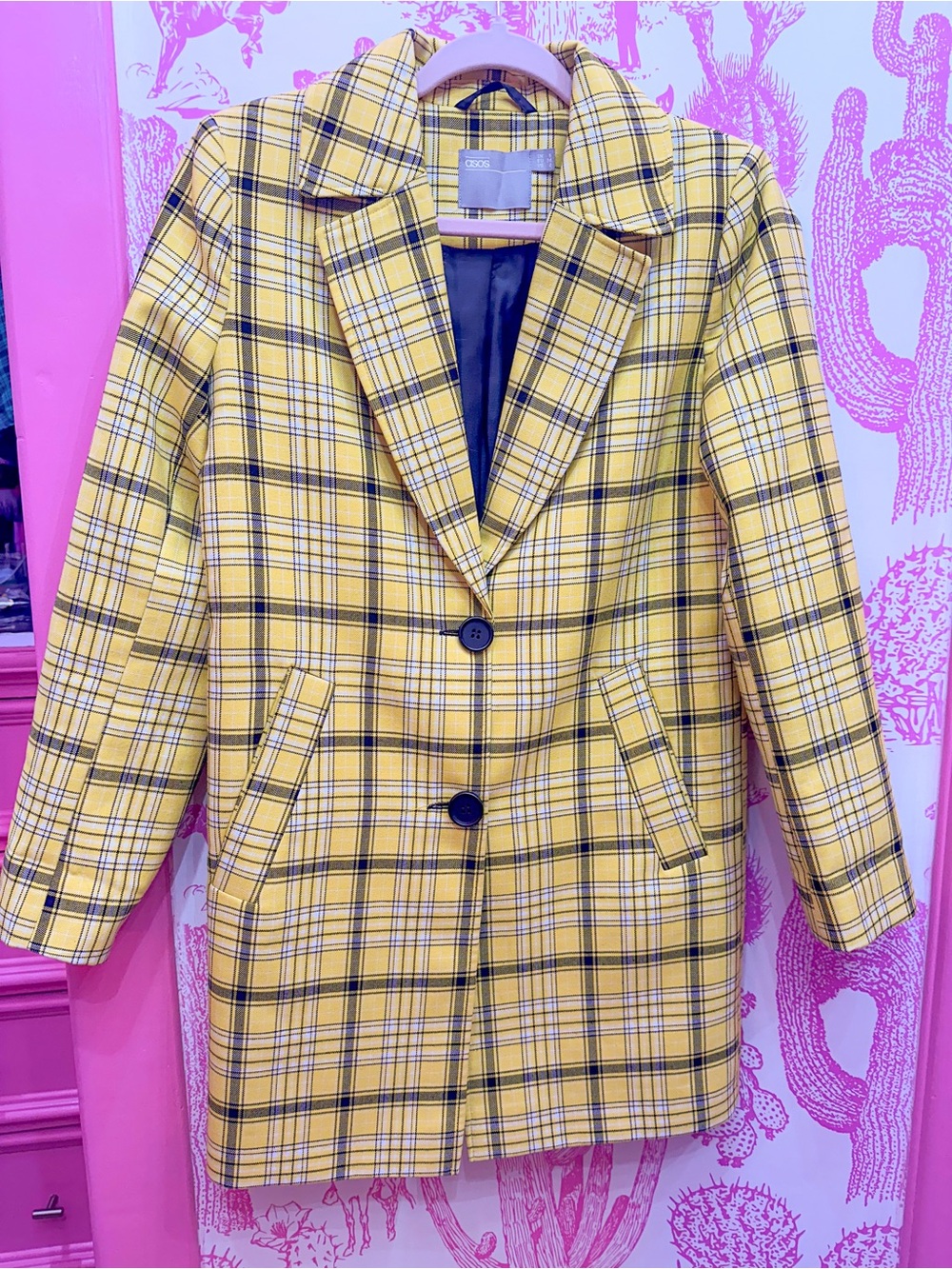ASOS Yellow Plaid Single-Breasted Blazer
